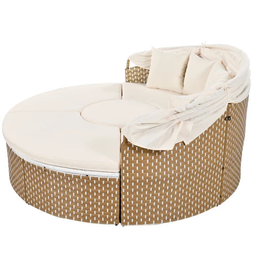 Garten-Lounge-Set 4-teilig mit Sonnenschutz, Sofa, Hocker und Tisch – Robustes Polyrattan Gartenmöbel-Set für Balkon und Terrasse