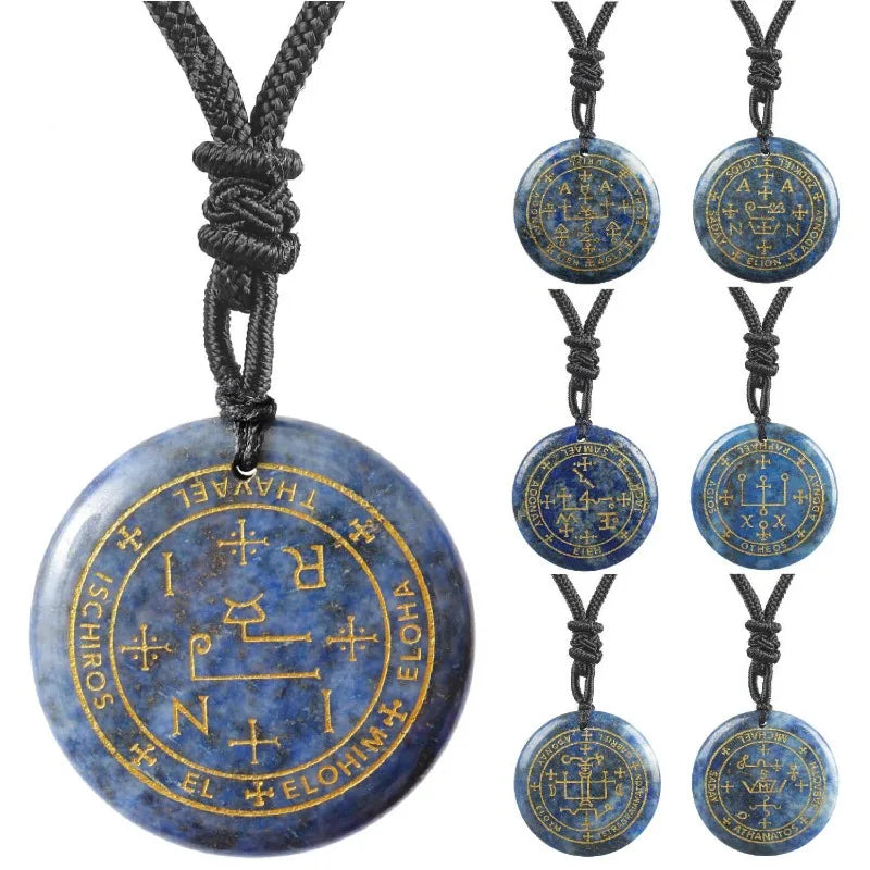 Chakra-Heilstein Halskette – Natürlicher Edelstein mit Erzengel-Symbolen | Reiki, Spiritualität & Energieausgleich