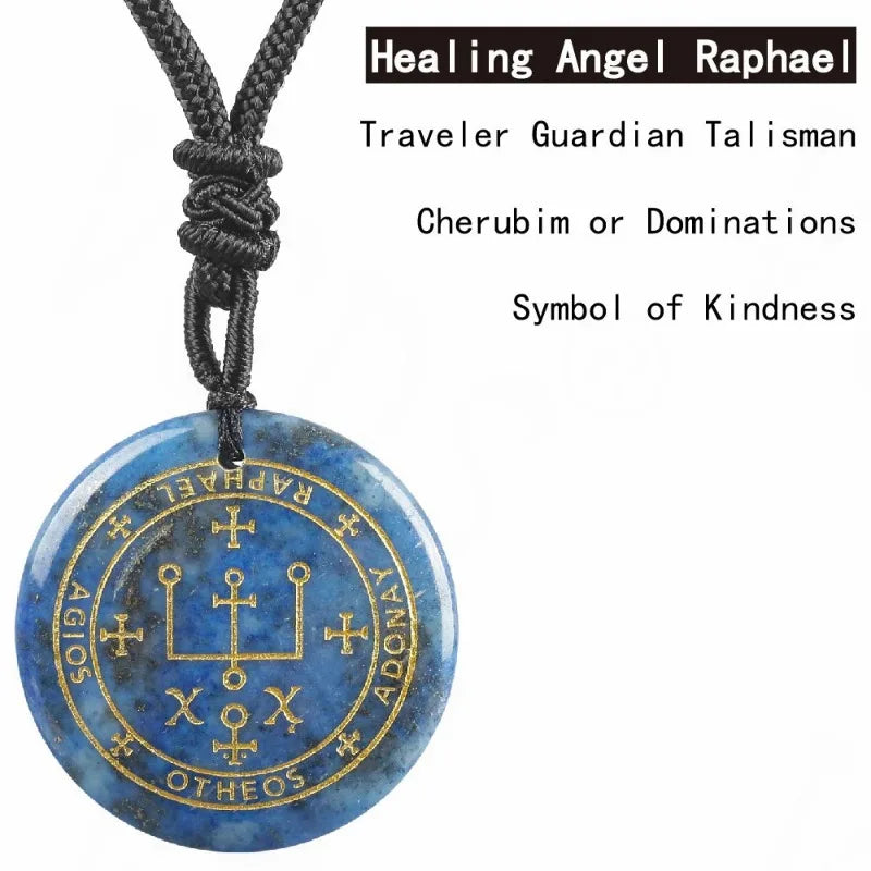 Chakra-Heilstein Halskette – Natürlicher Edelstein mit Erzengel-Symbolen | Reiki, Spiritualität & Energieausgleich