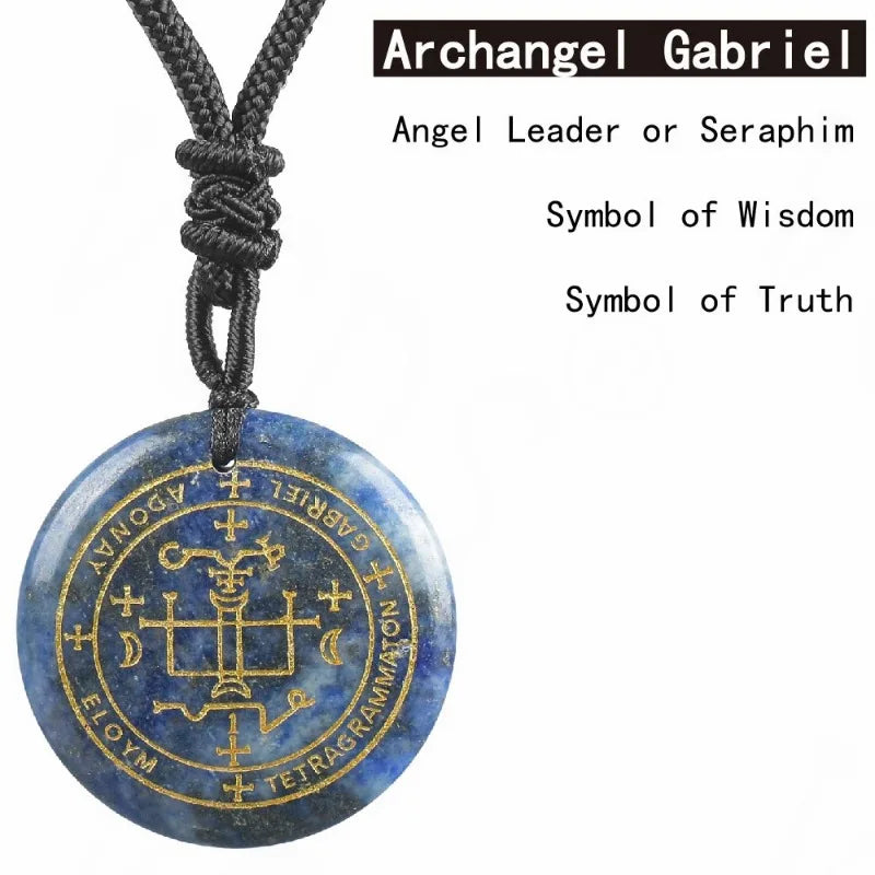 Chakra-Heilstein Halskette – Natürlicher Edelstein mit Erzengel-Symbolen | Reiki, Spiritualität & Energieausgleich
