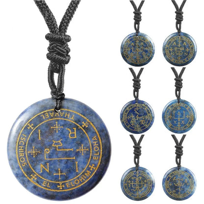 Chakra-Heilstein Halskette – Natürlicher Edelstein mit Erzengel-Symbolen | Reiki, Spiritualität & Energieausgleich